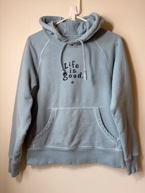 Life Is Good Hoodie light blue cotton logo thick warm casual